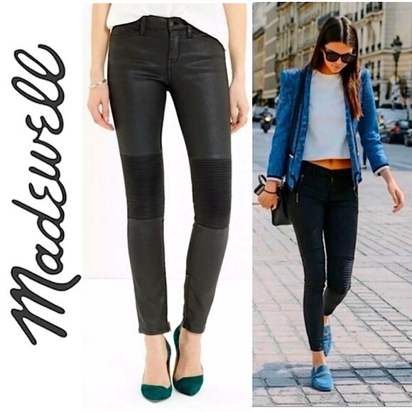 Madewell Black Skinny Skinny Moto Jeans 26 Ankle Zip Coated Leather Look Y2K - Picture 2 of 16